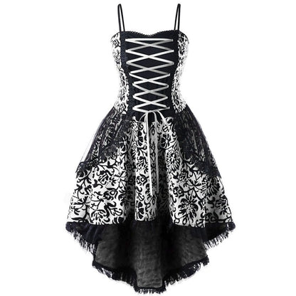 Vintage Gothic Floral Mesh Party Dress with Manga-Inspired Elegance