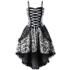 Gothic-Inspired Red and Black Lace Overlay Mini Dress with Tiered Hem