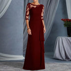 Elegant Floor Length Dress With Sheer Lace Shoulder Detailing