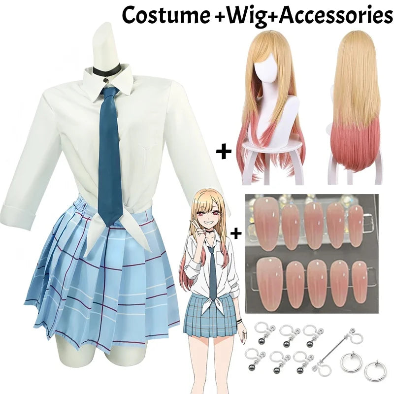 Classic Collegiate Roleplay Uniform Set with Plaid Pleated Skirt and Character Accessories
