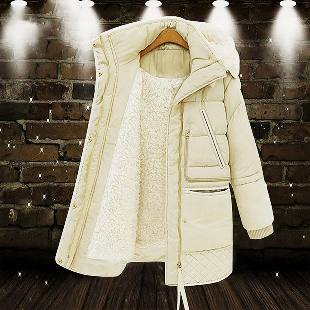 Women's Long Hooded Sherpa Lined Winter Parka Warm Casual Zip-Up Puffer Coat