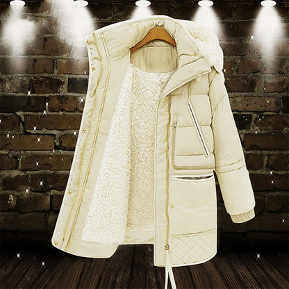 Women's Long Hooded Sherpa Lined Winter Parka Warm Casual Zip-Up Puffer Coat