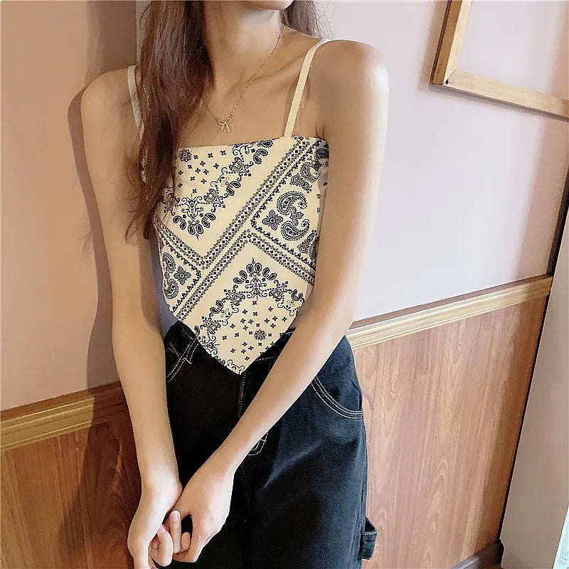 Floral Corset Crop Top with Slim Fit Irregular Hem Contemporary Streetwear Camisole Style