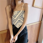 Floral Corset Crop Top with Slim Fit Irregular Hem Contemporary Streetwear Camisole Style