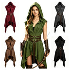 Earth-Toned Asymmetrical Hooded Sleeveless Tunic for Historical Fantasy Roleplay