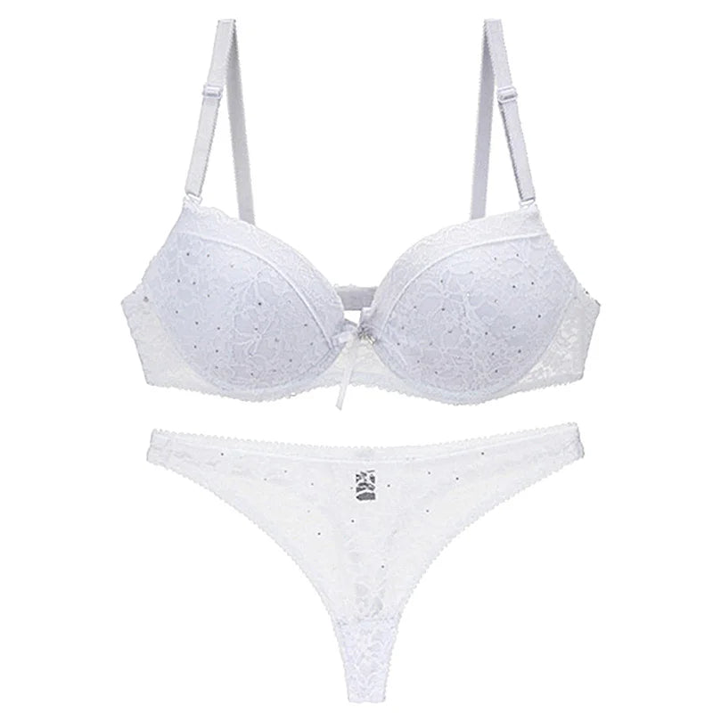 Refreshing Mint Green Push-Up Bra and Lace Trim Thong Set