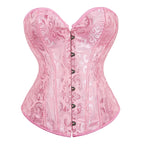 Classic Black Floral Jacquard Overbust Corset with Metal Busk Closure