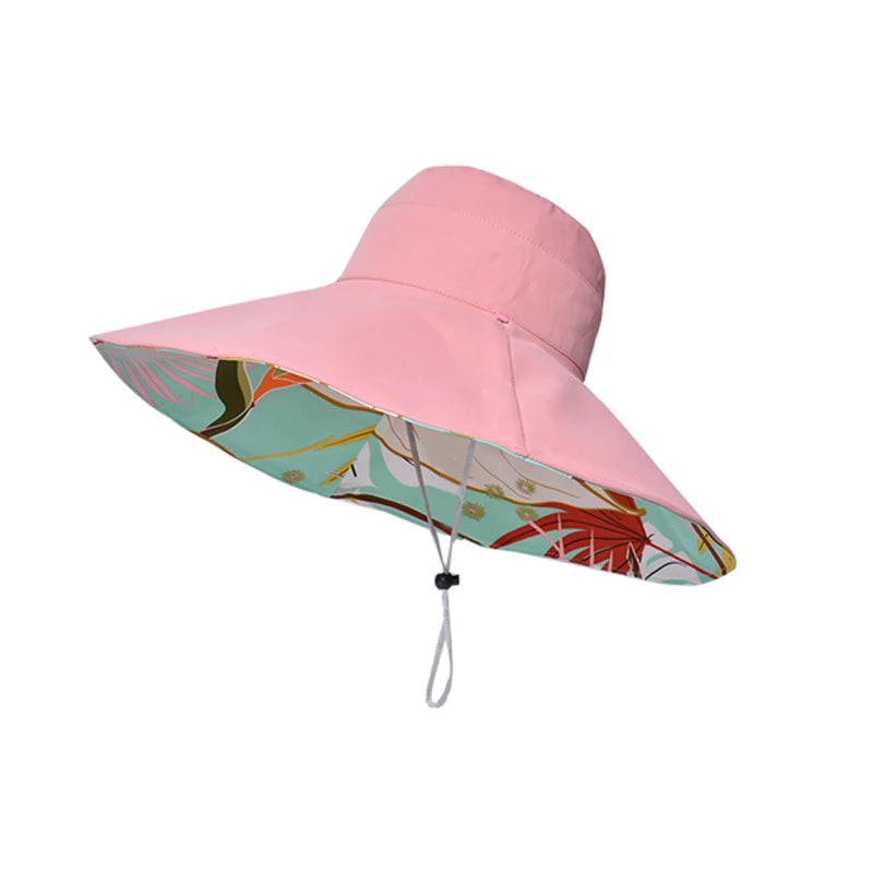Women's Reversible Wide Brim Cotton Bucket Hat for Outdoor Travel and Summer Casual Style