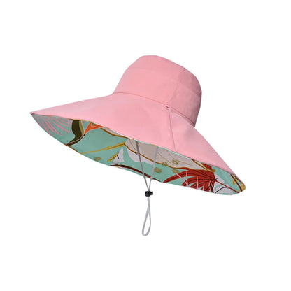 Women's Reversible Wide Brim Cotton Bucket Hat for Outdoor Travel and Summer Casual Style