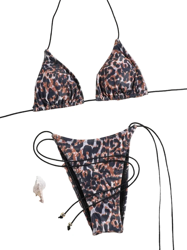 Classic Leopard Print String Bikini with Adjustable Tie Closures