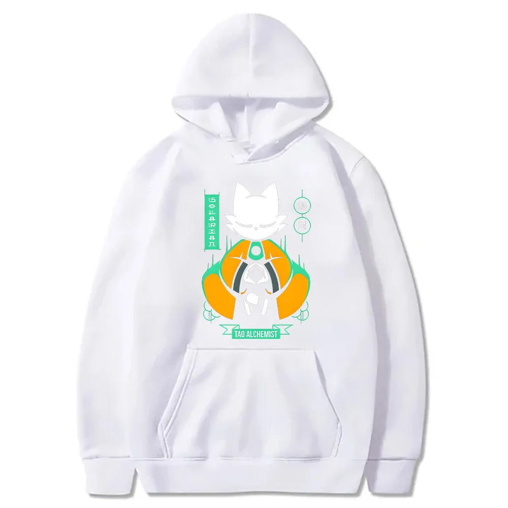 Anime Urban Graphic Hoodie with Manga-Inspired Cat Mascot Streetwear Design