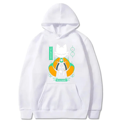 Anime Urban Graphic Hoodie with Manga-Inspired Cat Mascot Streetwear Design