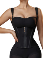 Structured Latex Underbust Waist Cincher with Front Zipper and Straps