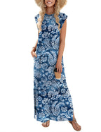 Loose Fit Sleeveless Floral Maxi Dress with Pockets for Casual Styling