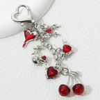 Neo Gothic Charm Keychain with Heart Cherry and Butterfly Accents