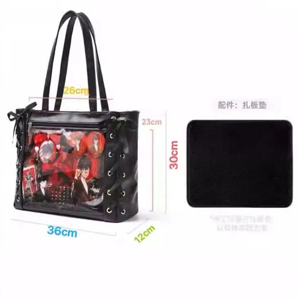 Transparent Display Tote Bag with Ribbon Accents and Organizer Compartments
