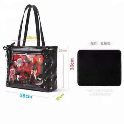 Transparent Display Tote Bag with Ribbon Accents and Organizer Compartments