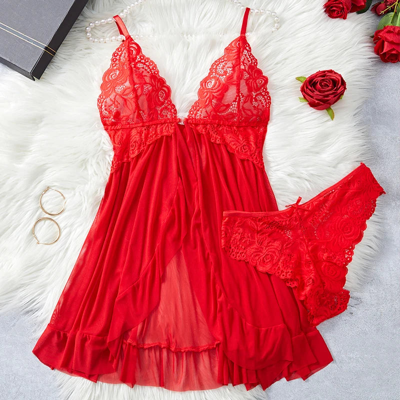 Black Floral Lace Underwire Chemise with Front Cutout and Strappy Hem Detailing