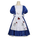 Women's Classic Maid-Inspired Dress Set with Apron, Bow, Belt and Striped Thigh-High Socks