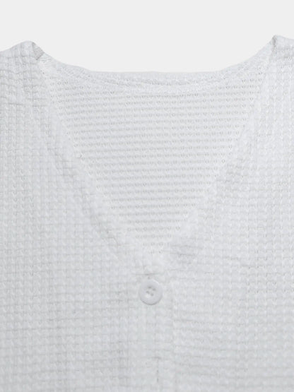 Women's Sleeveless Square Neck Textured Button Front Tank Top for Casual Everyday Layering Style