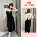 Minimalist Black Velvet Long Slip Dress with Delicate V-Neck