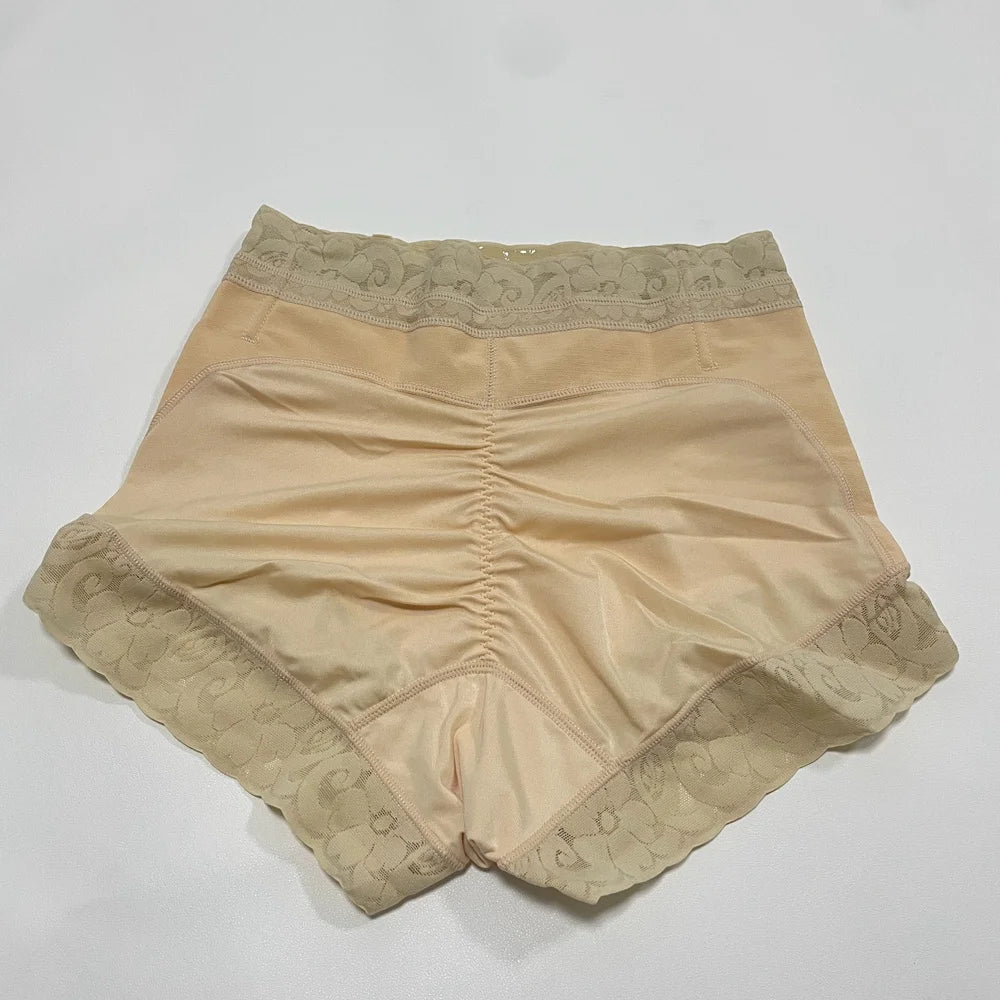 High-Waisted Contoured Shaping Shorts with Delicate Lace Trim and Center Back Ruching