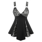 Gothic Lace Panel Alternative Fashion Mini Dress With Dark Romantic Streetwear Silhouette