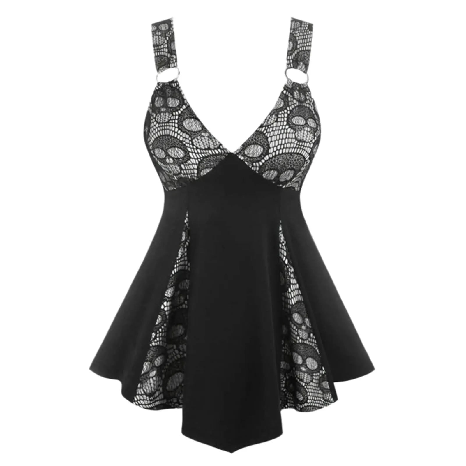Gothic Lace Panel Alternative Fashion Mini Dress With Dark Romantic Streetwear Silhouette
