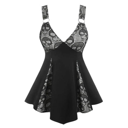 Gothic Lace Panel Alternative Fashion Mini Dress With Dark Romantic Streetwear Silhouette