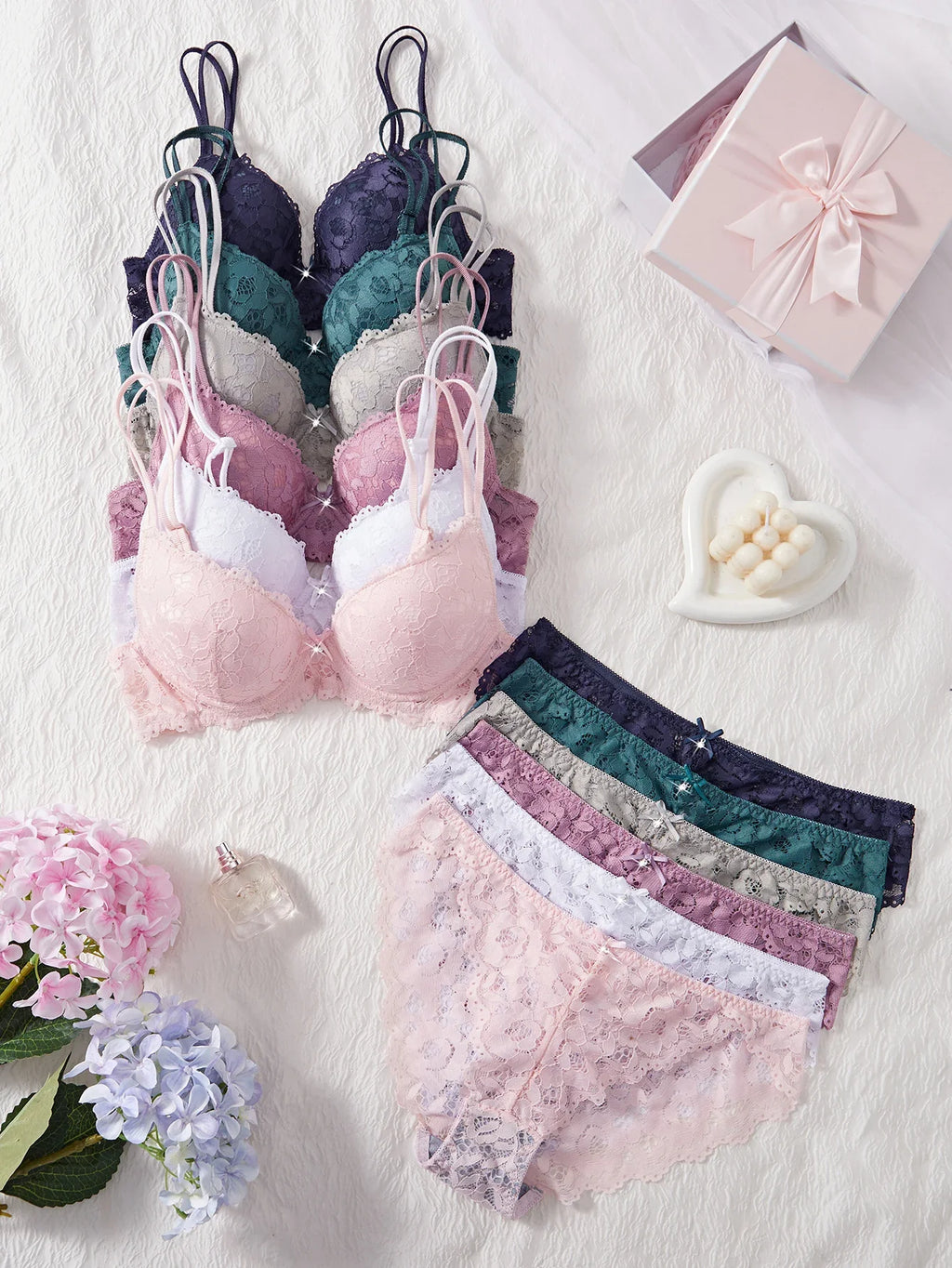 Contour Push-Up Lace Bra and Matching Scalloped Hipster Panty Everyday Intimates Set