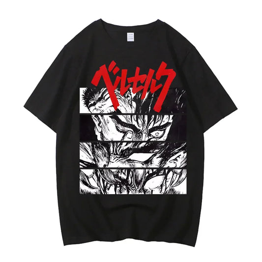 Oversized Anime Goth Graphic Tee With Distressed Punk Streetwear Artwork