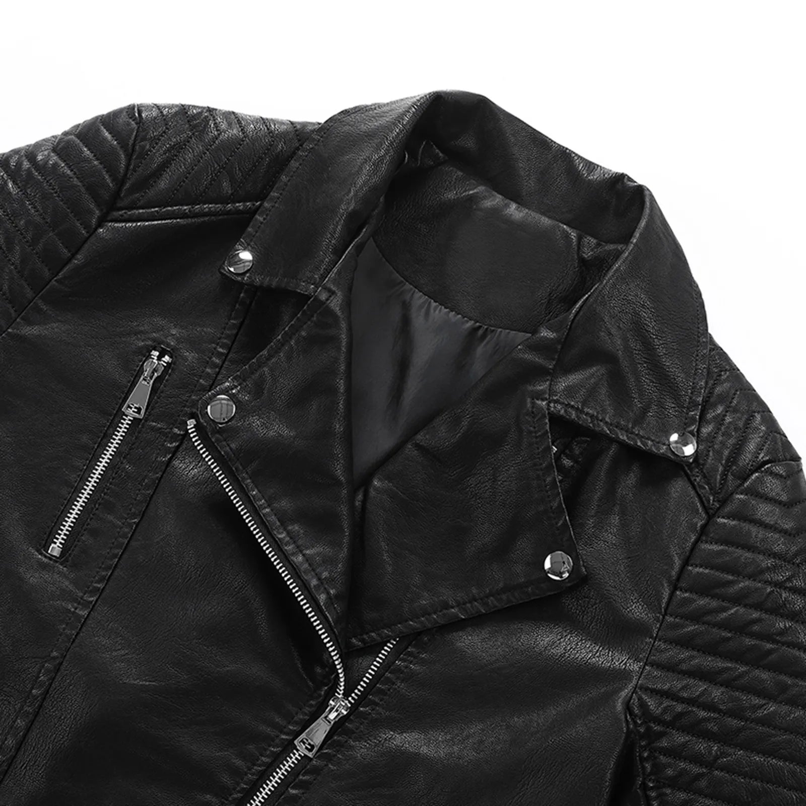 Women's Cropped Faux Leather Moto Jacket with Zip Front Contemporary Streetwear Silhouette