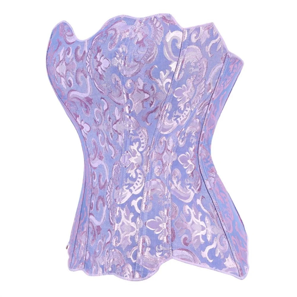 Classic Black Floral Jacquard Overbust Corset with Sweetheart Neckline