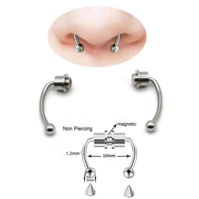 Magnetic Horseshoe Nose Ring for Alternative Punk and Gothic Styling