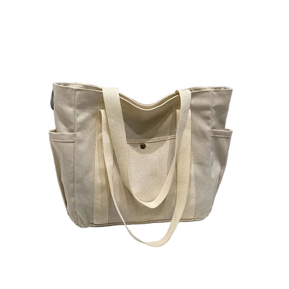 Large Capacity Canvas Tote Shoulder Bag with Multi Pocket Design