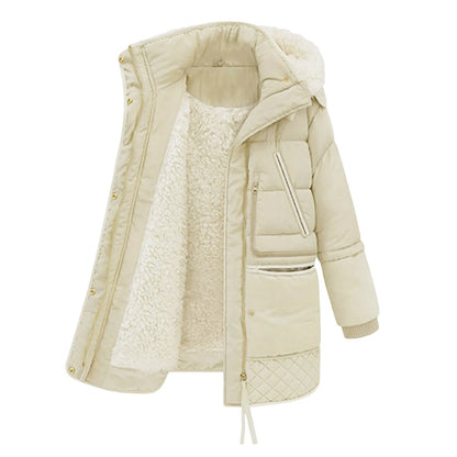 Women's Long Hooded Sherpa Lined Winter Parka Warm Casual Zip-Up Puffer Coat