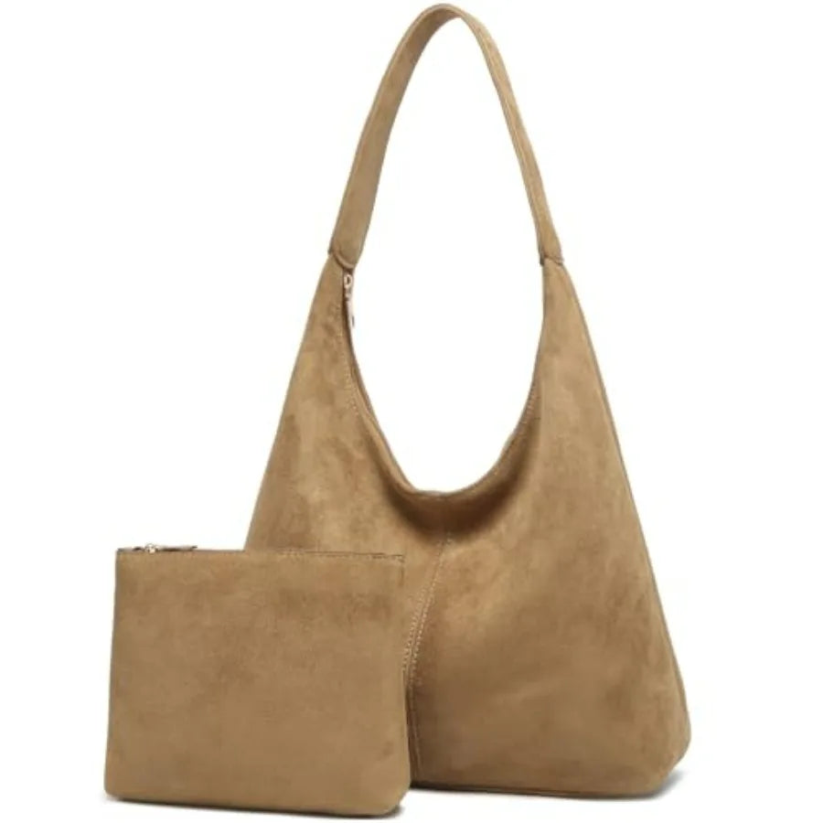 Soft Suede Style Crescent Hobo Bag with Relaxed Shoulder Carry Design
