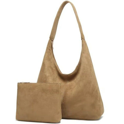 Soft Suede Style Crescent Hobo Bag with Relaxed Shoulder Carry Design