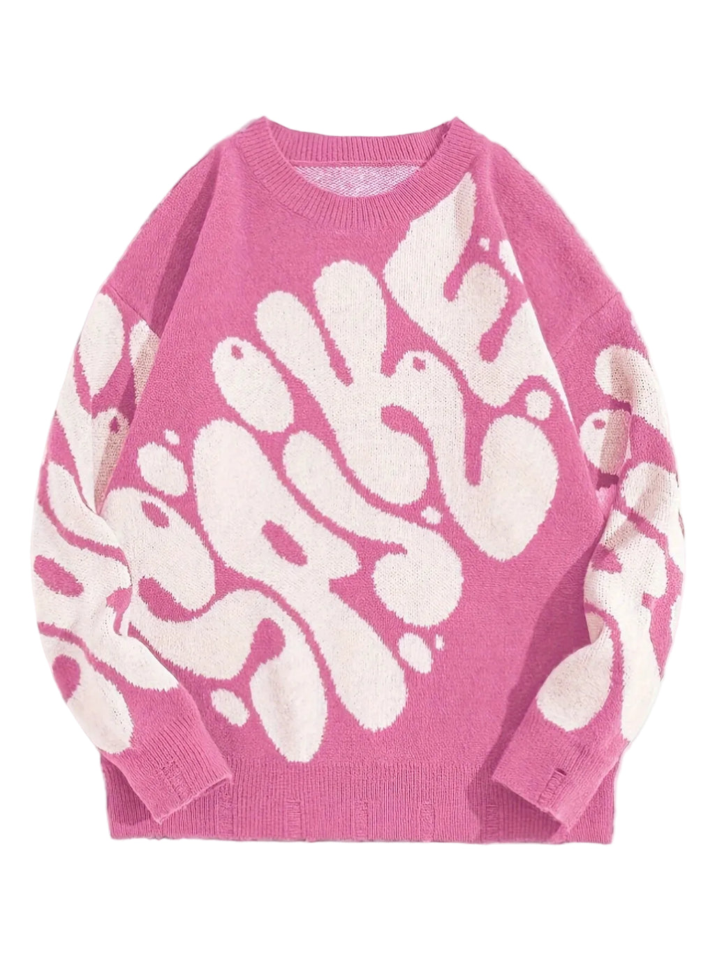 Men's Oversized Graphic Knit Pullover with Relaxed Crew Neck Streetwear Silhouette