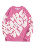Men's Oversized Graphic Knit Pullover with Relaxed Crew Neck Streetwear Silhouette