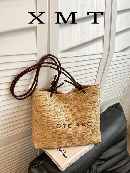 Striped Canvas Tote Bag with Large Capacity Casual Everyday Shoulder Design