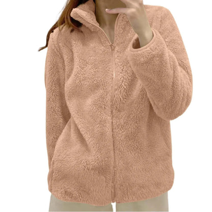 Women's Plush Polar Fleece Zip Jacket with Relaxed Everyday Streetwear Layering Fit
