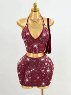 Stretch Sequin Bodycon Mini Skirt with High Shine Party Silhouette
