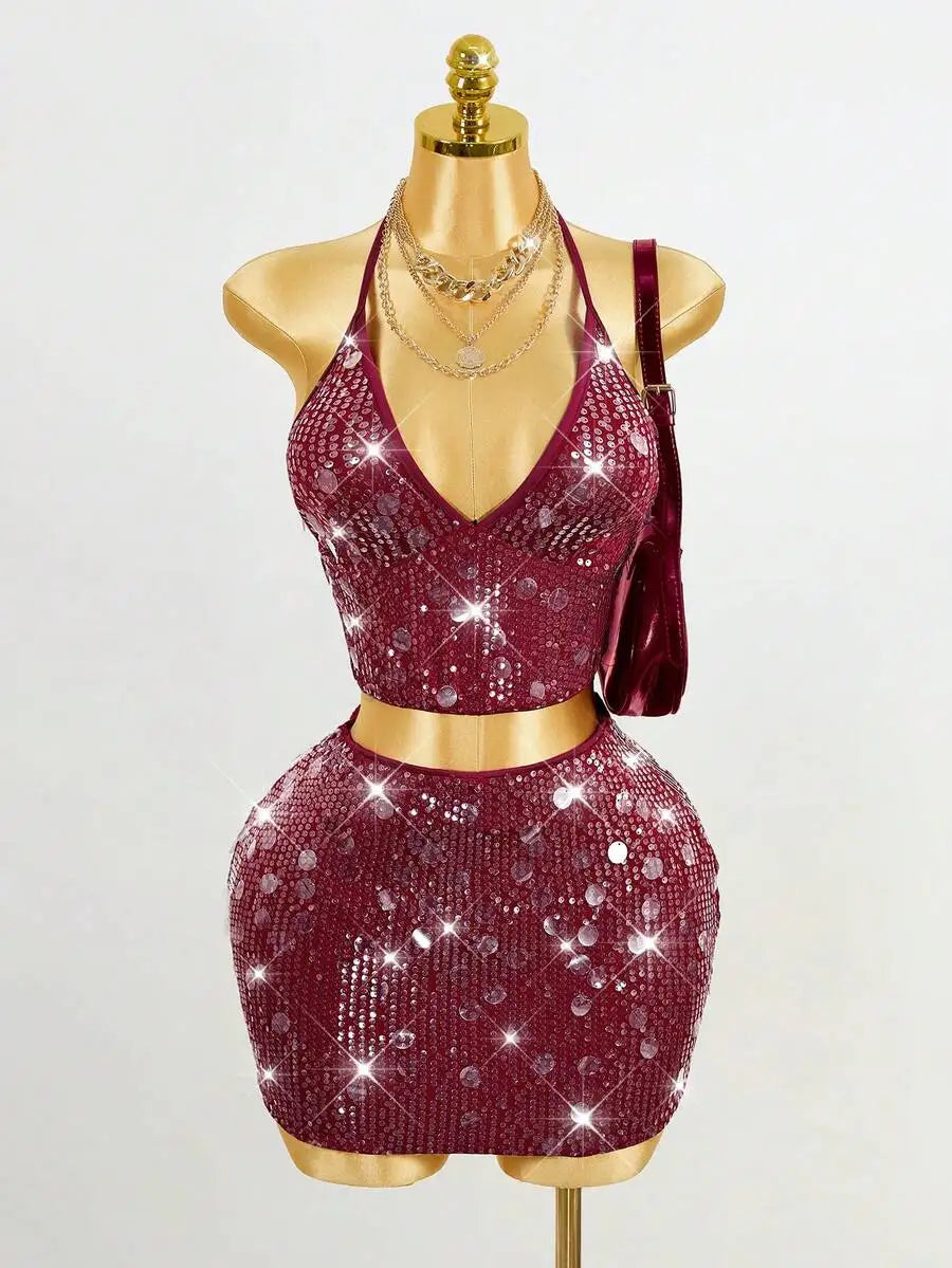 Stretch Sequin Bodycon Mini Skirt with High Shine Party Silhouette