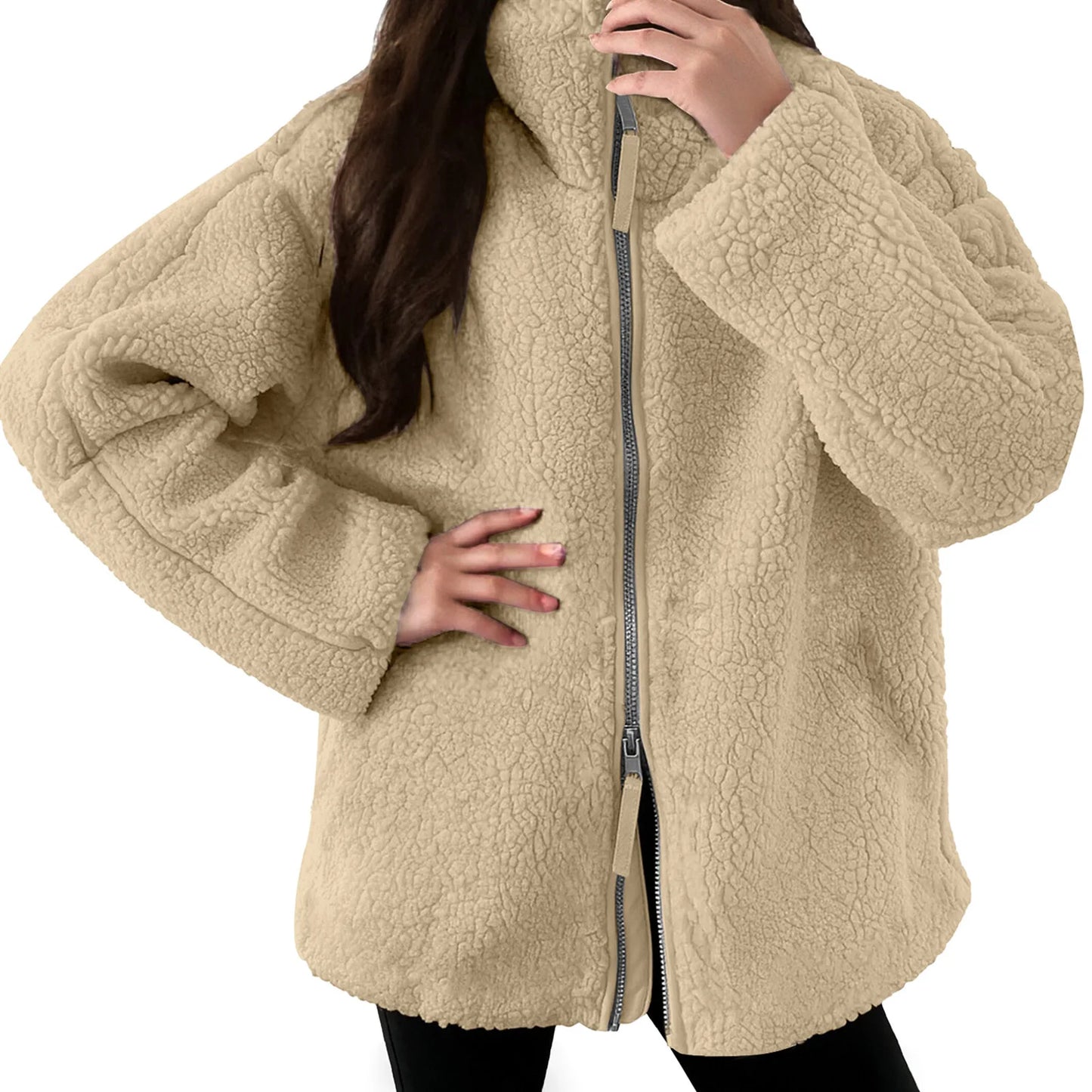 Women's Plush Half Zip Fleece Pullover with Relaxed Contemporary Casual Streetwear Fit