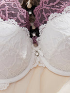 Romantic Floral Lace Push-Up Bra Set with Scalloped Edges and Rhinestone Accents
