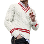 Men's Contrast Trim Cable Knit Relaxed Fit Streetwear Sweater Pullover