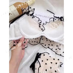 Vintage Polka Dot Tulle Ruffled Push-Up Bra and Matching Frilled Low-Rise Panty Set