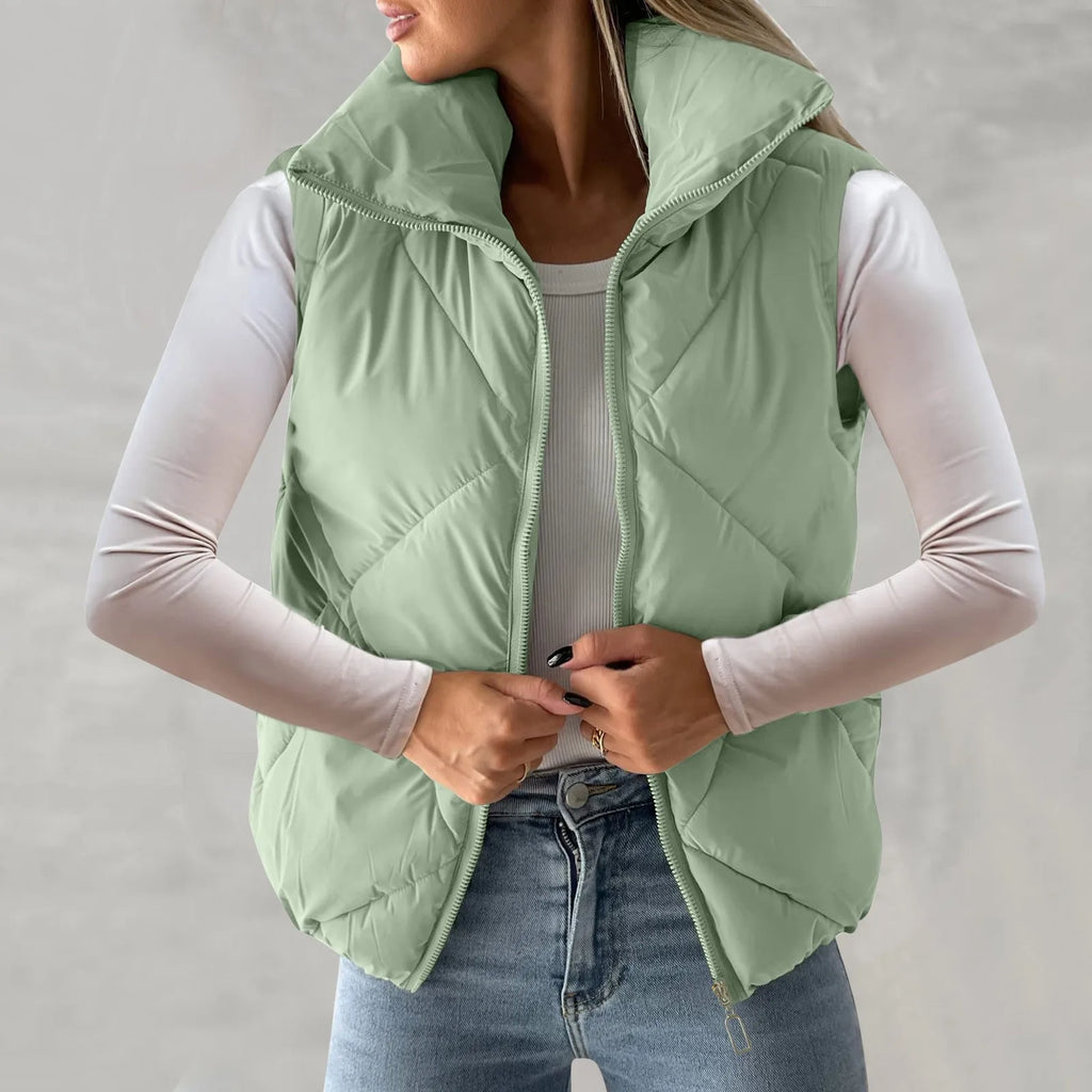 Women's Quilted Sleeveless Puffer Vest Relaxed Lightweight Streetwear Layering Waistcoat