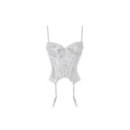 Black Sheer Mesh Bustier with Sweetheart Lace Neckline and Suspender Straps